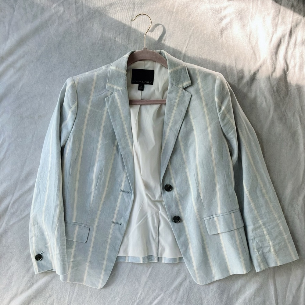 Banana republic Light Blue and White Striped linen Blazer